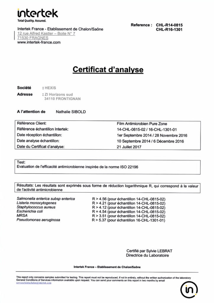 Film anti microbien Qualiglass